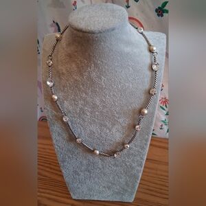 EUC Brighton Monte Carlo Silver Pearl & Swarovski Crystal Boho Necklace Jewelry